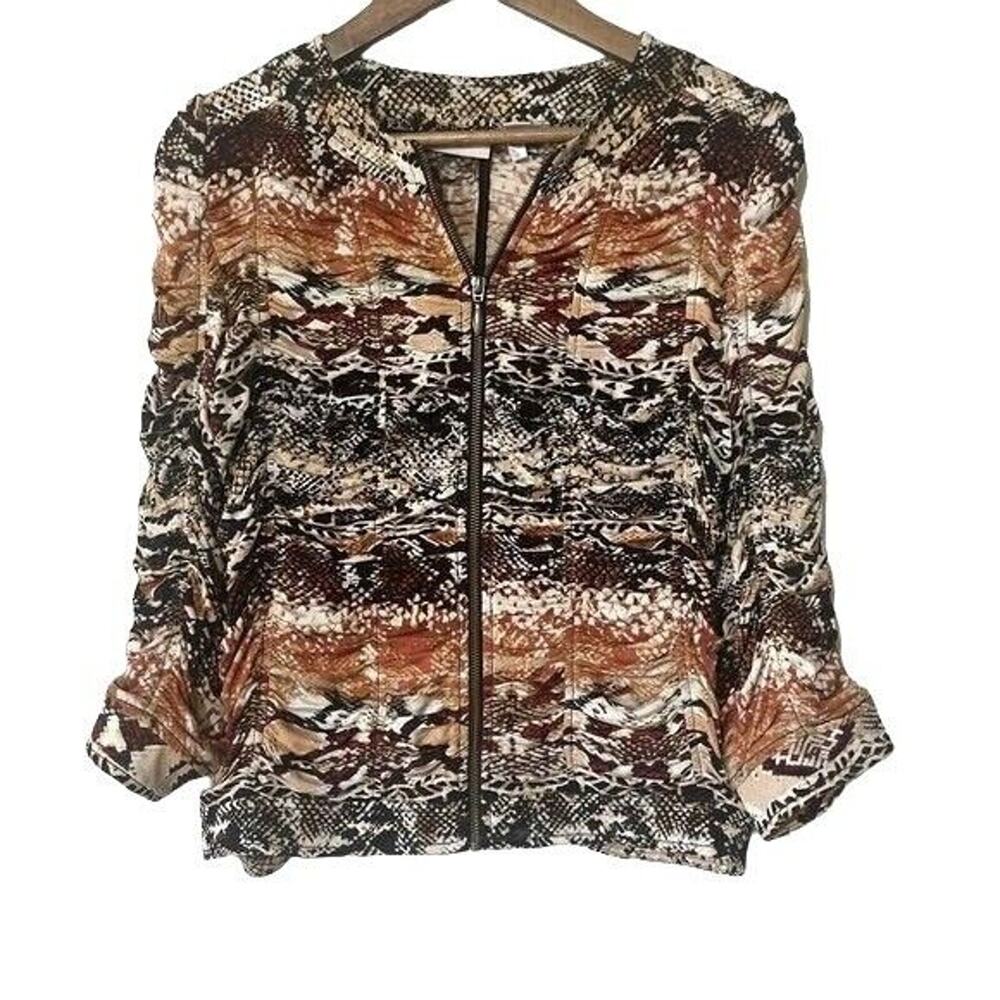 Chico's Women's Animal Snakeskin Print Ruched Full Zip Jacket Small